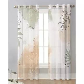 Абстрактные тропические растения Роскошные тюлевые шторы для гостиной Прозрачные шторы Кухонные шторы Современная спальня Вуаль Шторы W135 x H115cm