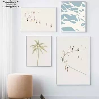 Абстрактные волны плакат холст картина современное минималистское произведение искусства приморский пляж принт прибрежная детская для гостиной домашний декор 21*30cm