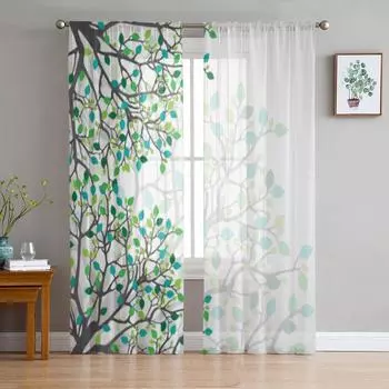 Абстрактные зеленые прозрачные шторы для гостиной, прозрачные тюлевые занавески для окон, спальни, кухни, декор, вуаль, шторы 135W x 114H(cm)
