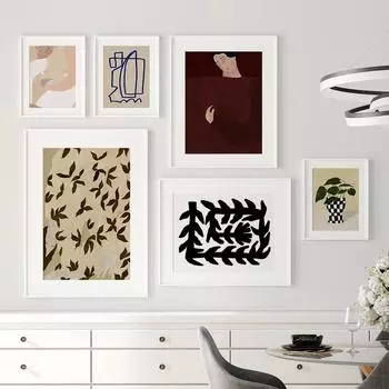 Абстрактные желто-серые клетчатые девушки с линиями листьев, настенное искусство, украшение для гостиной, постеры на скандинавскую тему и принты, картины на холсте 21x30cm No Framed