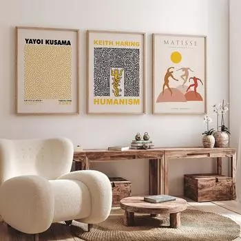 Абстрактные желтые цвета Яёи Кусама, настенное искусство, танцоры, Матисс, постеры и принты, холст, живопись, настенная картина, декор для гостиной 21x30cm No Framed