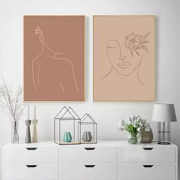 Абстрактные женские линии, минималистичные красные постеры, рисунок, тело, цветок, холст, живопись, художественная печать, настенная картина в стиле бохо для домашнего декора 21*30cm