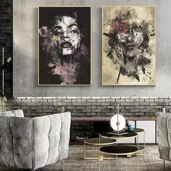 Абстрактные женские персонажи Цветы Портрет Плакат Современные Женщины Уличные Граффити Искусство Холст Картины Настенные Панно Домашний Декор Гостиной Куадрос 20x30cm No Frame белый
