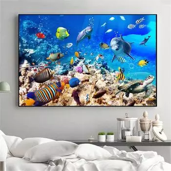 Абстрактные животные подводный мир Рыба Кит Дельфин холст живопись плакат и принты настенные художественные фотографии домашний декор без рамки 21cm30cm NoFrame