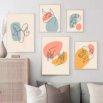 Абстрактные знаки зодиака в стиле бохо, постер с принтом, женская линия, холст, картина, настенная живопись с изображением животных, украшение для дома в скандинавском стиле 21cm30cm NoFrame