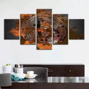 Абстрактные золотые биткойны модульные 5 шт., настенные художественные принты на холсте, постеры, картины для гостиной, домашний декор, картины, украшения 20x35 20x45 20x55cm
