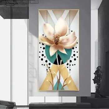 Абстрактные Золотые Цветочные Картины на Холсте с Листьями Гинкго Роскошные Золотые Линии Современные Плакаты и Принты Галерея Украшения Гостиной Без Рамы 20*40cm No Frame