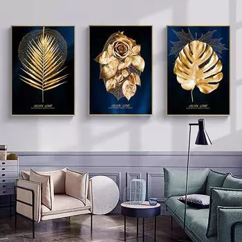 Абстрактные золотые листья, цветок, постер, холст, картина, золотой роскошный декор, картина для современного домашнего декора, настенный художественный принт, дизайн 21cm30cm NoFrame