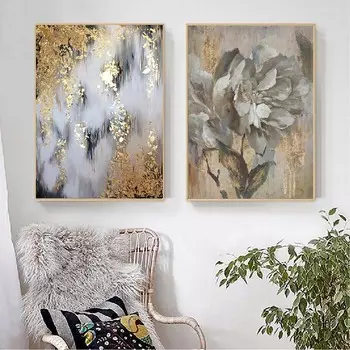 Абстрактные золотые постеры и принты Пейзажная палитра Золотой цветок Холст Картина Настенные картины для декора гостиной без рамки 21cm30cm NoFrame