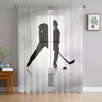 Абстрактный хоккеист современный занавес для гостиной прозрачный тюль занавески окна прозрачные для спальни аксессуары декор W135 x H114cm
