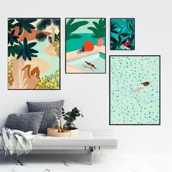 Абстрактный и милый плакат для плавающей девушки, холст, художественный принт, пейзажная роспись, скандинавский современный стиль 21cm30cm NoFrame