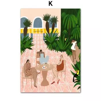 Абстрактный Марокко Пейзаж Бохо Бассейн Пляж Девушка Настенная живопись на холсте Плакаты и принты Настенные картины для декора гостиной Без рамки 21*30cm No Frame