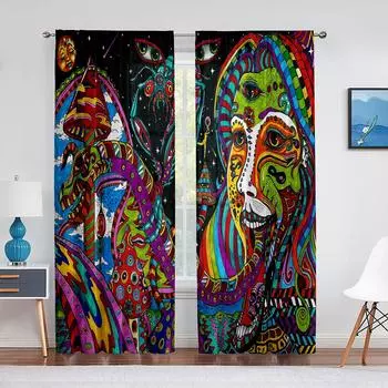 Абстрактный монстр психоделический прозрачный вуаль занавеска волшебный триповый тюль для оконных занавесок для гостиной спальни шторы 1 PCS W100XH250cm&Rod Pocket