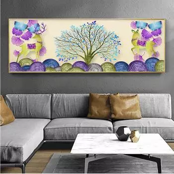 Абстрактный пейзаж акварель дерево золотой лось холст картины постеры и принты настенное искусство гостиная домашний декор без рамки 20*40cm