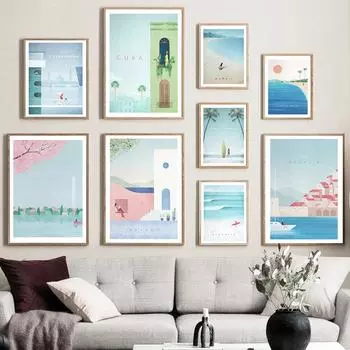 Абстрактный пейзаж городской туризм печать Калифорния Коста-Рика Гавайи плакат настенная живопись маслом 21cm30cm NoFrame