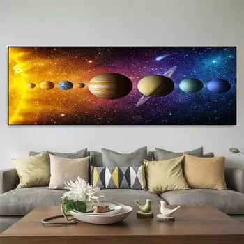 Абстрактный пейзаж Космос Солнце Восемь планет солнечной живописи на холсте Плакаты и принты Настенная картина для гостиной без рамки 20*40cm