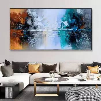 Абстрактный пейзаж с видом на озеро, ручная роспись на холсте, постеры и принты, настенные художественные фотографии, домашний декор для гостиной, без рамки 20*40cm