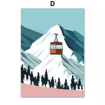 Абстрактный Пейзаж Зима Снежная Гора Лес Лыжи Настенное Искусство Постер Холст Живопись Принты Настенные Картины для Декора Гостиной 21cm30cm NoFrame