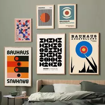 абстрактный: Плакат Bauhaus Ausstellung, современная геометрия, скандинавская настенная живопись, холст, живопись, эстамп 21cm30cm NoFrame