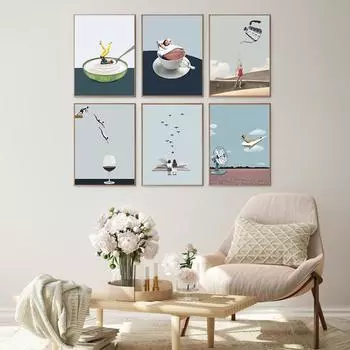 Абстрактный плакат на скандинавскую тему, бокал для вина, холст, картина, настенные художественные картины для гостиной, современные декоративные принты на стене 21cm30cm NoFrame