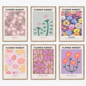 Абстрактный плакат с цветочным рынком, винтажный Стокгольм, Париж, скандинавский декор, холст, картина, настенная живопись, декоративные постеры, украшение 21cm30cm NoFrame