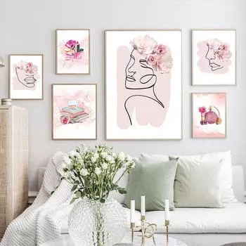 Абстрактный плакат, скандинавская женская линия, модная парфюмерная книга с цветочным принтом, лак для ногтей, настенная живопись с принтом, холст, картина, декор для комнаты для девочек 21x30cm No Framed