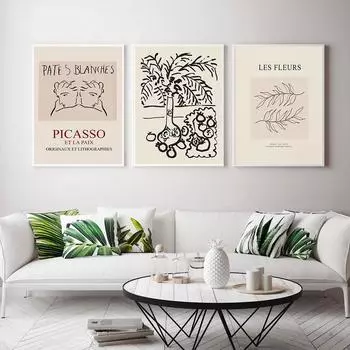 Абстрактный постер ПИКАССО середины века, ботаническая картина на холсте, нейтральная художественная печать, современная настенная картина для гостиной, домашний декор 21x30cm No Framed