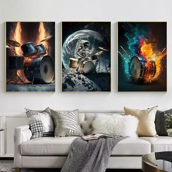 Абстрактный постер с барабаном Al Цифровая живопись Современная настенная живопись Печать на холсте Астронавт Музыка Картина для гостиной Домашний декор Cuadros 21x30cm No Framed