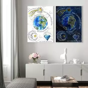 Абстрактный постер со звездой и луной, милый мультяшный детский сад, картина, современная картина на холсте, настенное искусство, скандинавская детская комната, домашний декор 21cm30cm NoFrame