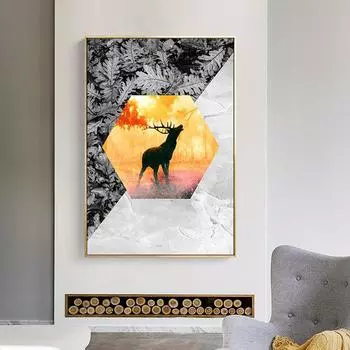 Абстрактный силуэт оленя, геометрическая картина на холсте, минималистичные постеры и принты, домашний декор, настенное искусство, домашний декор для гостиной 21cm30cm NoFrame