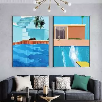 Абстрактный скандинавский постер для бассейна, холст, картина, настенный художественный постер и принты, украшение для гостиной, домашний декор, изображение A4 21x30cm No frame