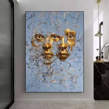 Абстрактный скандинавский стиль, золотая фольга, ажурный портрет, глаза, линия тела, поцелуй, холст, картина, настенная живопись, печать, постер, декор для дома, комнаты, Мура 21x30cm No Frame