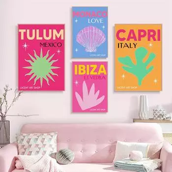 Абстрактный туристический город плакат на скандинавскую тему Италия Мексика пляж пальма коралловая ракушка настенная живопись на холсте настенные панно Декор в гостиную 21x30cm No Framed