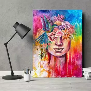 Абстрактный женский портрет с цветущими цветами, картина на холсте для гостиной, кабинета, спальни, украшения стен 20x30cm