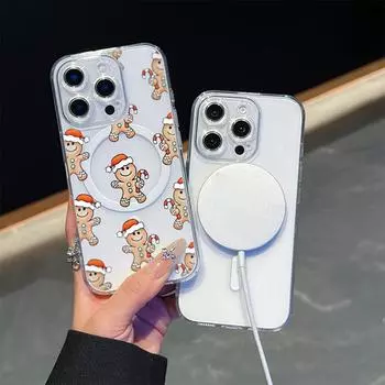 AC104 Рождественская елка Merry Christmas Magsafe Прозрачные чехлы для Samsung S23 S24 Ultra S21 FE iPhone 16 Pro Max Магнитная беспроводная зарядка задняя крышка for iPhone 7 Plus/8 Plus