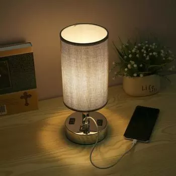 AC 110130V Прикроватная настольная лампа Настольная лампа Ночная лампа с двумя USB и двойной чувствительной розеткой EU Plug