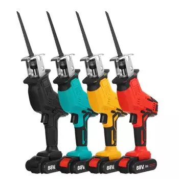 AC 110-240V Cordless Reciprocating Saw + 4 Saw Blades Adjustable Speed Chainsaw Wood Metal PVC Pipe Cutting with 1/2 Lithium Battery красный