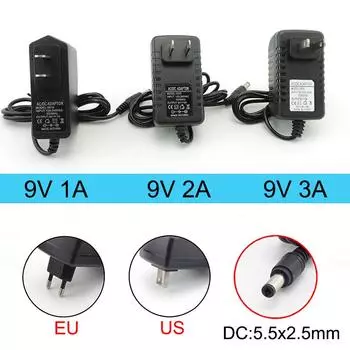 AC 110V 220V to DC 9V 1A 2A 3A 9V2A 9V1A адаптер питания ЕС США 1000ma 2000ma 3000ma преобразователь зарядное устройство для маршрутизатора 5,5x2,5 мм 9V 1A EU