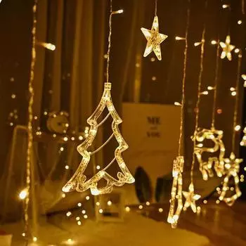 AC 110В Рождественская елка Олень Колокольчики Гирлянда Сказочные огни Наружное украшение