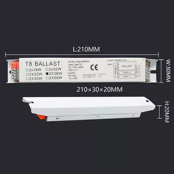 AC 220-240V Широкое напряжение T8 T5 Компактный электронный балласт Мгновенная трубка Настольные лампы Флуоресцентные лампы Балласт Товары для дома и офиса
