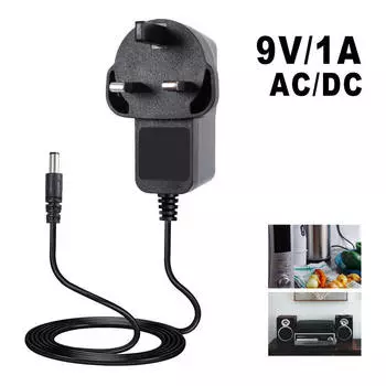 AC/DC 9 В, британская вилка, адаптер питания, преобразователь заряда, универсальный 9 В 1 А, 5,5x2,1 мм 5.5x2.1mm чёрный