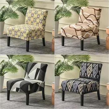 Accent Armless Chair Cover Geometric Print Single Sofa Stool Slipcover Nordic Stretch Chair Covers Elastic Couch Protector Cover
