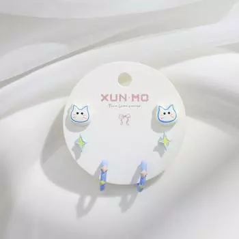 Accessible Luxury Butterfly Ear Bone Stud Summer Exquisite Navy Blue Silver Needle Fancy Stud Earrings for Women Cute Fresh Earrings Ins [6-Piece Set] Fog Sea Stars (S925 Tremella Needle)