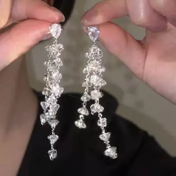Accessible Luxury Diamond-Embedded Crystal Tassel Earrings Women s 925 Silver Needle Exquisite zircon tassel