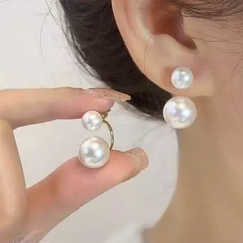 Accessible Luxury Dual-Wear Model Special Interest Earrings Easiest for Match Silver Needle Pearl Two-style pearl stud earrings