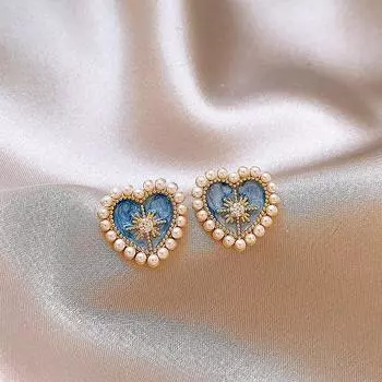 Accessible Luxury Fancy Unique Suitable for Summer Butterfly Studs Women 2025 New Arrival Earrings Blue Crystal Earrings Blue Spotted Heart Pearl(925 silver needle)