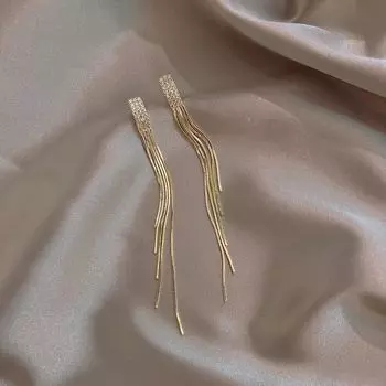 Accessible Luxury Female Elegant Long Tassel 925 Silver Pin Earrings Golden ear clip [gospel without ear hole]]
