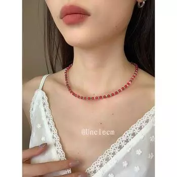 Accessible Luxury Girls Clavicle Chain Niche Design Beaded Agate Red