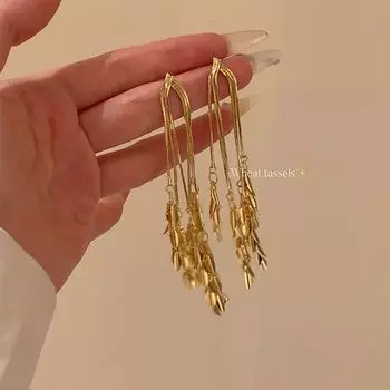 Accessible Luxury Gold Elegant Women s Exquisite Wheat Tassel Earrings Pair of 925 tremella needles