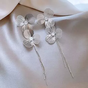 Accessible Luxury Gold Tassel Earrings for Women Niche Style Unique Flower Silver Flower tassels